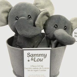 Sammy & Lou Elephant 3 Piece Plush Gift Set Bucket,Gray